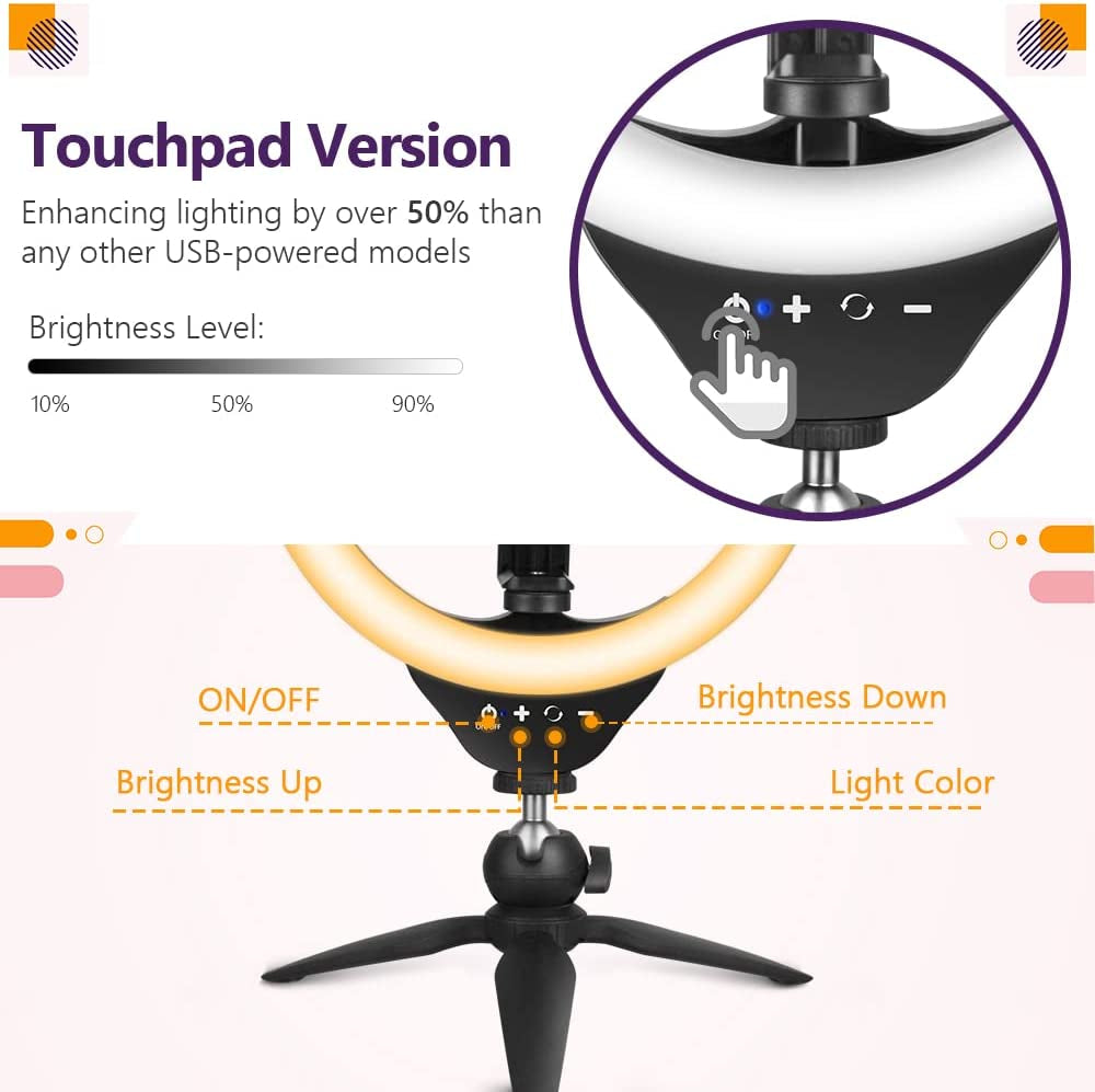 Eicaus Desktop 10'' Selfie Ring Light with Tripod Stand and Cell Phone Holder, Dimmable LED Circle for Computer/Zoom Call/Live Streaming/Makeup/Youtube/Tik Tok, Compatible Most Phones (TBC001)  Eicaus   