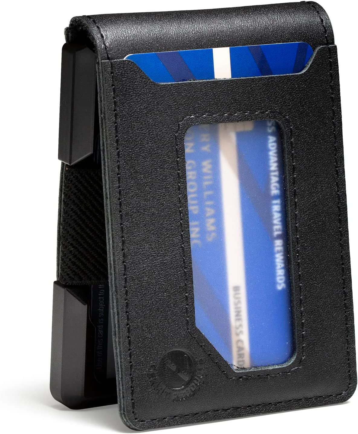 Nekmit Bifold Leather Wallet for Men - Tactical Metal Wallet with RFID Blocking, ID Window and Gift Box - Slim Minimalist Front Pocket Wallets Brown  Nekmit Vertical-Black  