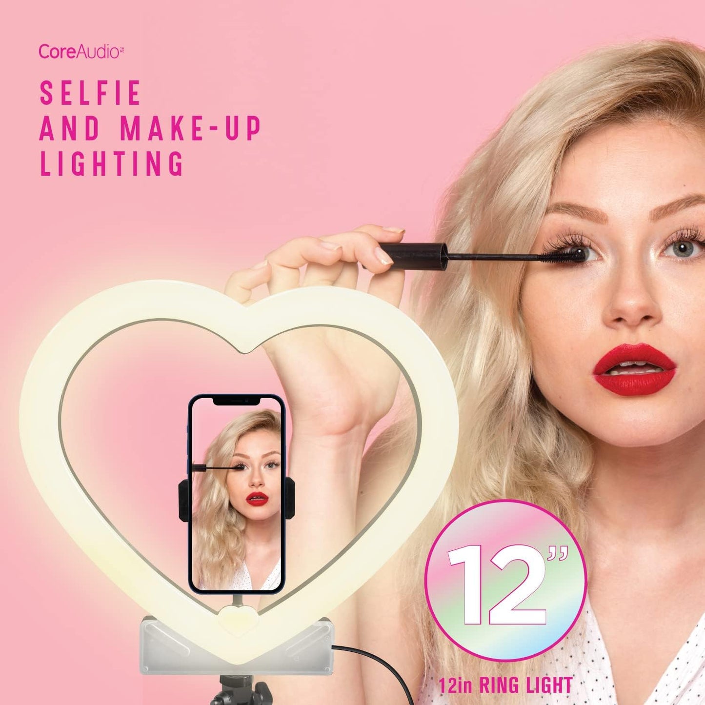 Coreaudio 12" Heart Shaped Ring Light with Phone Stand, Desktop Tripod with Ring Light for Photography, Makeup, Vlogging, Pictures, Video Recording, and Tiktok  iWorld LLC   