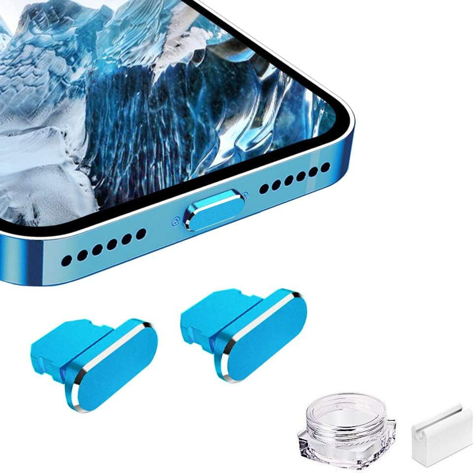 VIWIEU Metal anti Dust Plug Compatible with Iphone 14 13 12 11 X XS XR 8 7 SE Mini plus Pro Max Ipad Airpods, 2 Pack Lightning Charging Port Cover Protectors with Plug Holder and Storage Box (Black)  VIWIEU 11 Sky Blue 2 PCS 