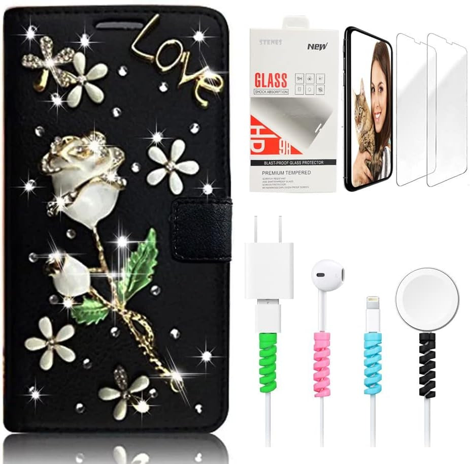 STENES Bling Wallet Phone Case Compatible with LG G7 Thinq - Stylish - 3D Handmade Crown Heart Design Leather Cover with Screen Protector & Cable Protector - Black  STENES Pretty Rose Flowers Floral / Black Design For Oneplus Nord N10 5G Case 