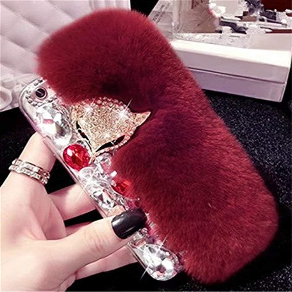 Case for LG G8 Thinq, 3D Handmade Luxury Fox Head Fluffy Rabbit Fur Sparkle Stunning Stones Crystal Rhinestone Bling Diamond Glitter Case for LG G8 Thinq (Q03)  RB-CASE Q02 Lg G8 Thinq 