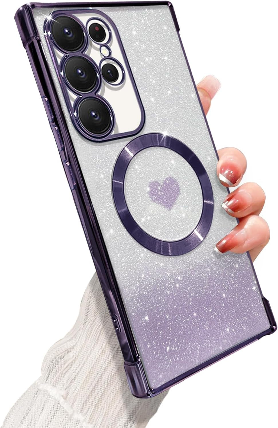 ZONRW for Samsung Galaxy S22 plus Case Magnetic,For Women Girl Soft Luxury Plating Bling Gradient Glitter Cute Heart Compatible with Magsafe,With Camera Lens Protection Clear Phone Cover 6.6”-Blue  ZONRW Purple Samsung Galaxy S22 Ultra 