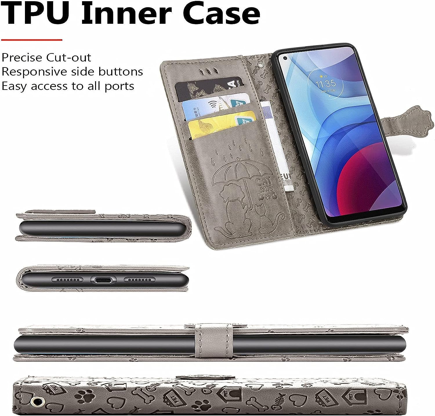 Ccsmall Oneplus Nord N200 Cartoon Girl Wallet Case,Kawaii Cat Dog Style Flip Phone Cover with ID Card Holder & Kickstand PU Leather Magnetic Clasp Case for Oneplus Nord N200 MG Grey  CCSmall   