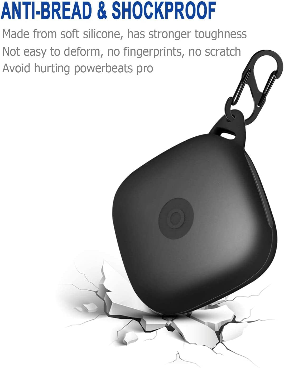 HIETON Silicone Case for Powerbeats Pro, Anti-Break Anti-Lost & Shockproof Easy Carrying Unique Dual Hole Portable Protective Case Cover with Carabiner for 2019 Newest Beats Powerbeats Pro(Black)  HIETON   