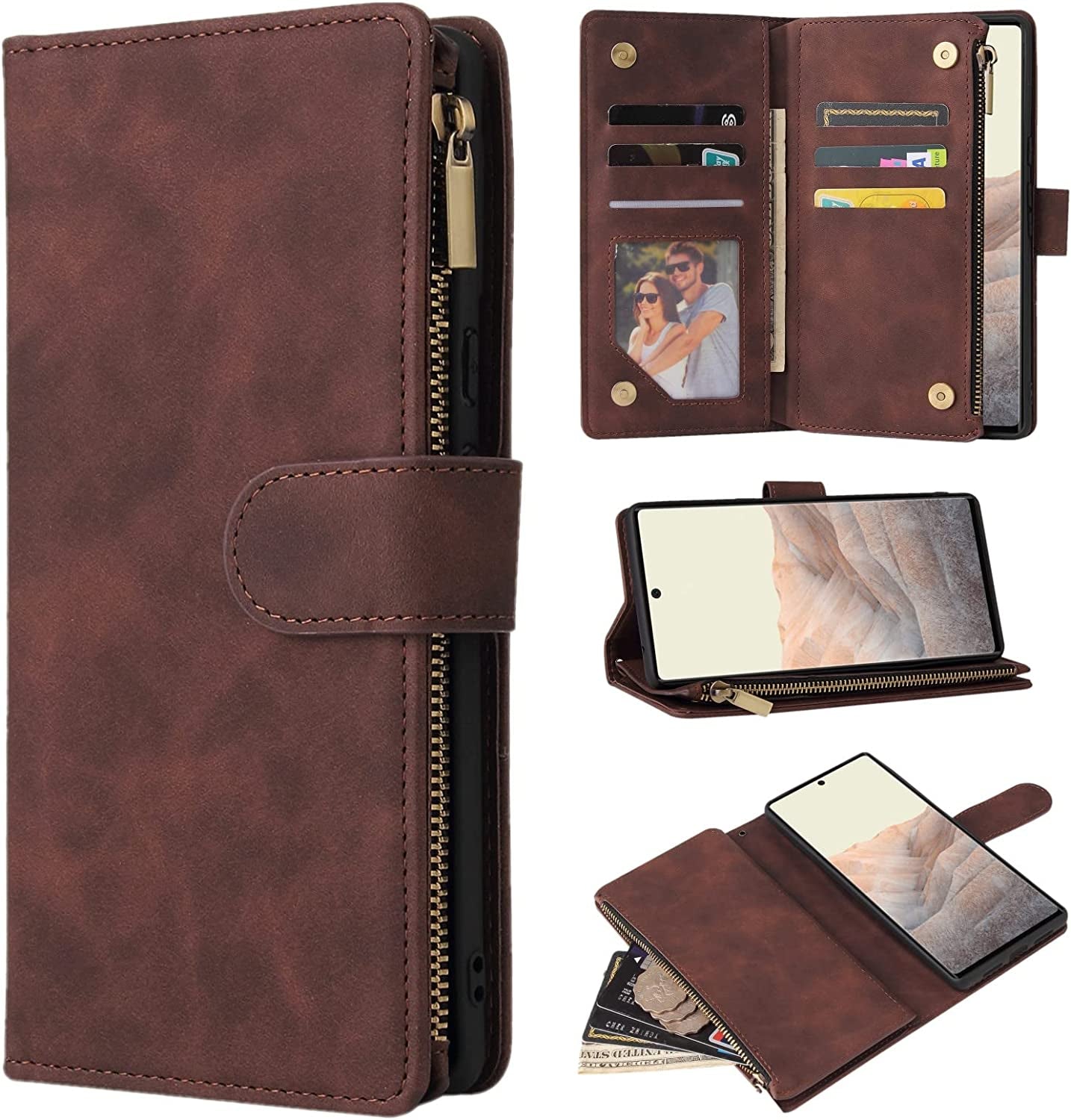 ZZXX Google Pixel 6 Pro Case Wallet with Card Slot Premium Soft PU Leather Zipper Flip Folio Wallet with Wrist Strap Kickstand Protective for Google Pixel 6 Pro Wallet Case(Blue 6.7 Inch)  ZZXX Coffee Google Pixel 6 Pro 