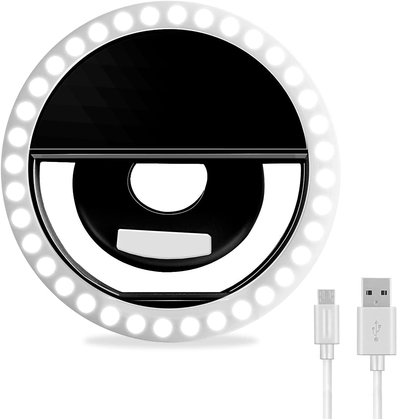 Selfie Ring Light, XINBAOHONG Rechargeable Portable Clip-On Selfie Fill Light with 36 LED for Iphone/Android Smart Phone Photography, Camera Video, Girl Makes up (White)  XINBAOHONG Black  