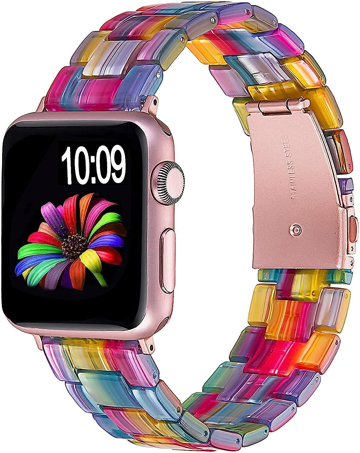NYENEIL Compatible with Apple Watch Band 38Mm 40Mm 41Mm 42Mm 44Mm 45Mm Ultra 49Mm for Iwatch SE Lightweight Resin Wristband Bracelet Strap Series 8 7 6 5 4 3 2 1 Mens Womens  NYENEIL rainbow 38MM/40MM/41MM 