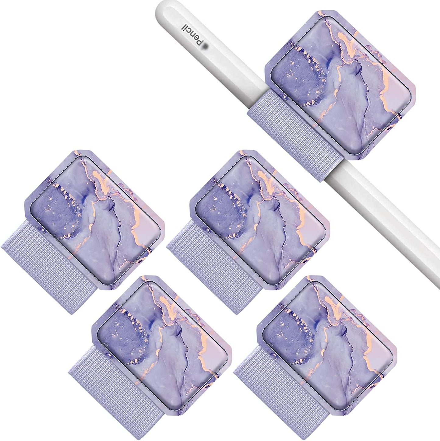 Fintie 4 Pack Pen Loop Holder Compatible with Apple Pencil 1St & 2Nd Generation and Stylus Pens, Elastic Adhesive Leather Pen Sleeve Attached to Cases, Notebooks Journals Calendars, Black  FINTIE Z-Lilac Marble  