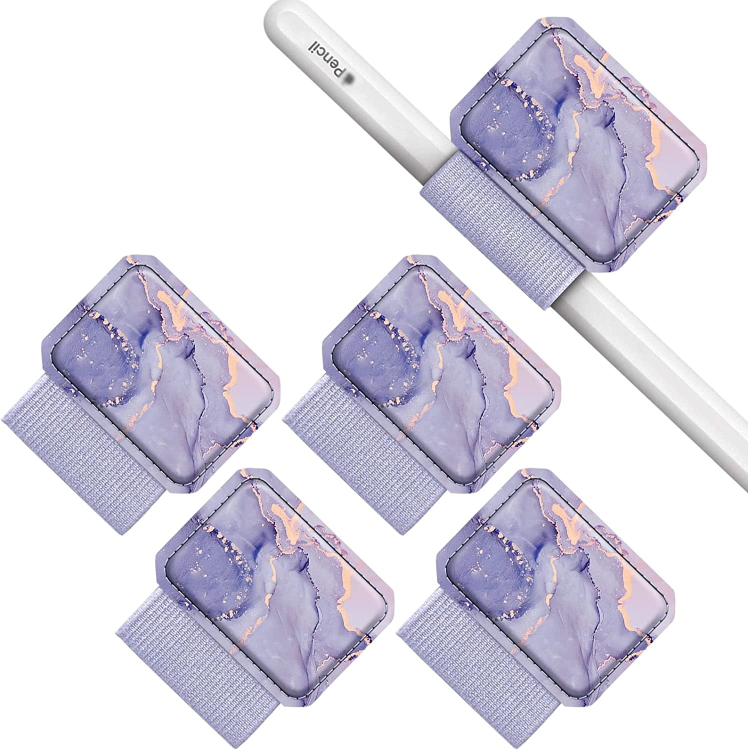 Fintie 4 Pack Pen Loop Holder Compatible with Apple Pencil 1St & 2Nd Generation and Stylus Pens, Elastic Adhesive Leather Pen Sleeve Attached to Cases, Notebooks Journals Calendars, Black  FINTIE Z-Lilac Marble  