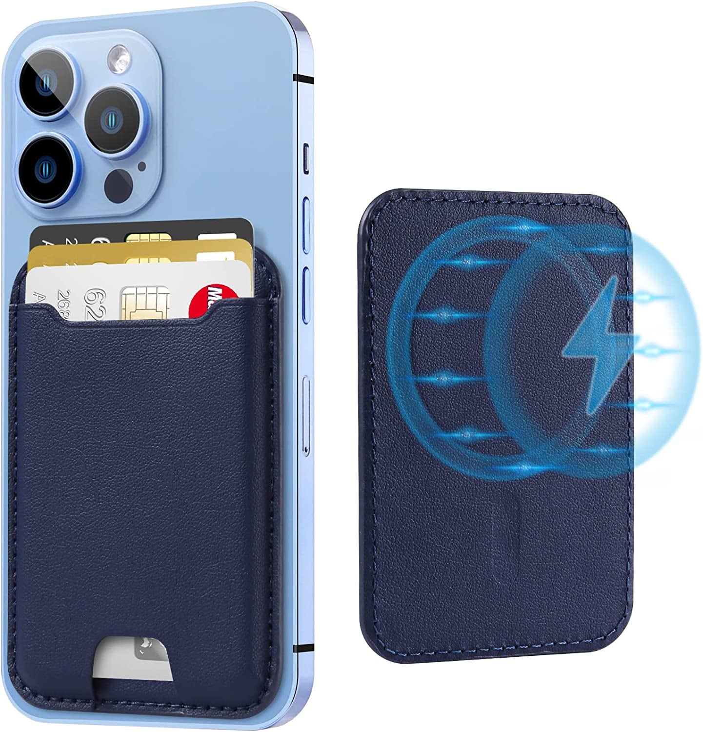 Topmade for Magsafe Wallet, Magnetic Wallet Card Holder for Iphone 14, Iphone 13/12 Series, Leather Magnetic Phone Wallet with Powerful Magnet, Credit Card RFID Blocking, Fit 3 Cards, Wisteria Purple  TopMade Dark Blue  