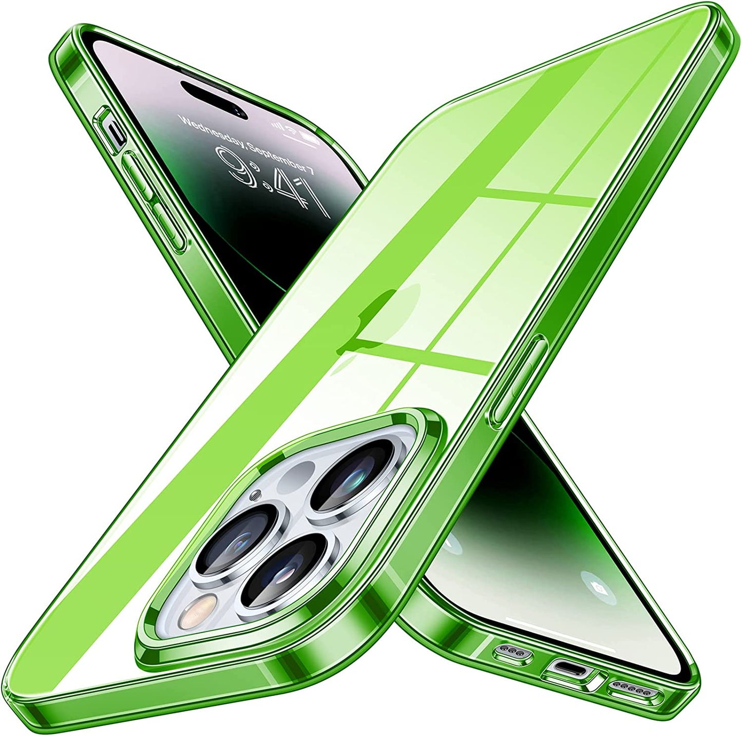 Simtect Ultra Clear for Iphone 14 Pro Case, [Non-Yellowing] [10 FT Military Drop Protection] Slim Fit yet Protective Shockproof Bumper with Airbag Case for Iphone 14 Pro 6.1 Inch- Crystal Clear  Simtect Green Iphone 14 Pro 