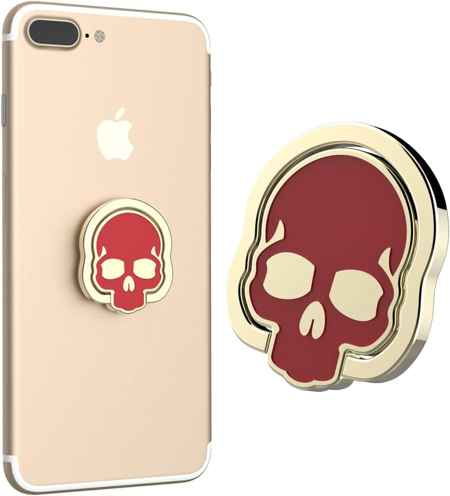 VOVIGGOL Skull Cell Phone Ring Holder for Magnetic Car Mount, 360° Rotation Metal Phone Ring Grip Phone Ring Stand Phone Ring Finger Kickstand Compatible with All Smartphones (White)  VOVIGGOL Red  