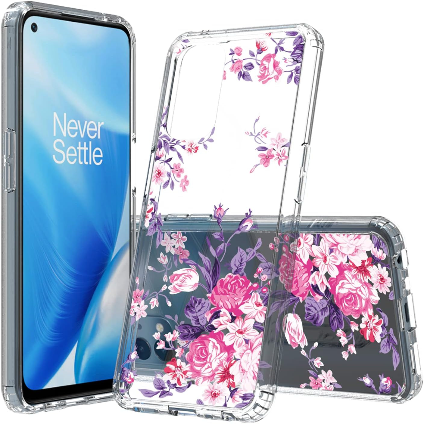 Kowauri Case for Oneplus Nord N200 5G,Flower Pattern Hard PC Back Clear Slim TPU Bumper Shockproof Protective Cover Case for Oneplus Nord N200 5G (Purple)  Kowauri   