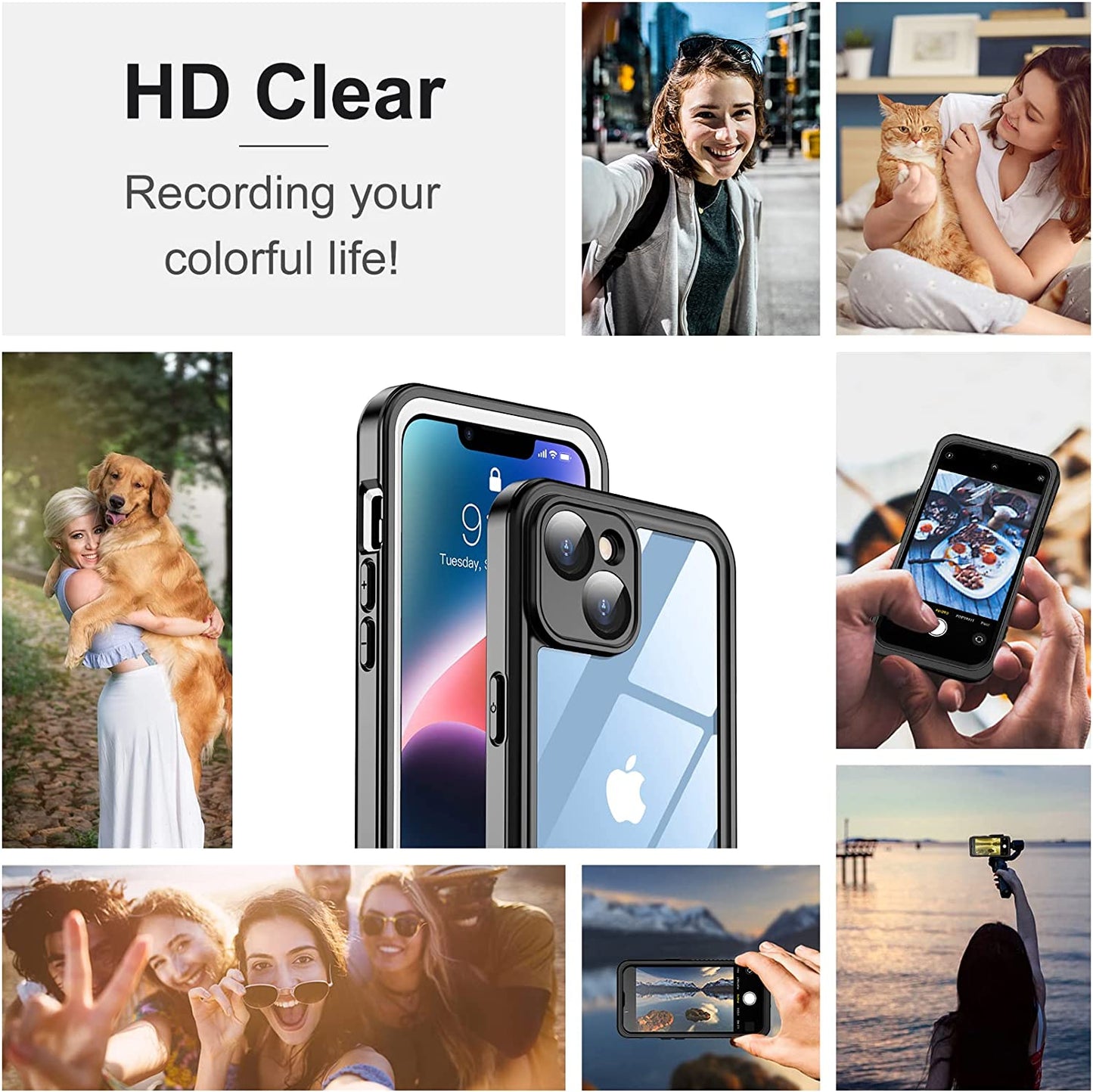 Temdan [Real 360 for Iphone 14 Case Waterproof, Built-In 9H Tempered Glass Camera Lens & Screen Protection [14FT Military Dropproof][Full-Body Shockproof][Dustproof][Ip68 Underwater] Phone Case  Temdan   