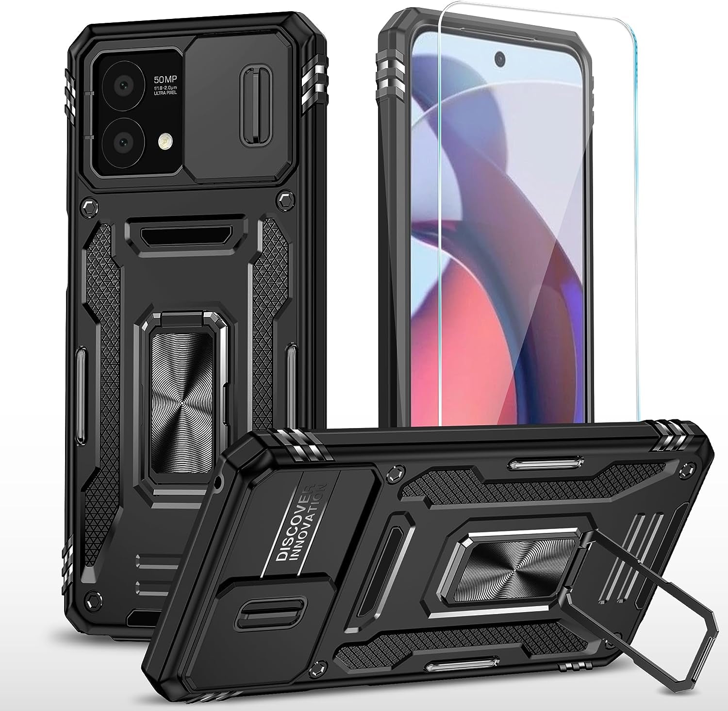 Sunstory for Motorola Moto G Stylus 5G 2023 Case with Tempered Glass Screen Protector & Slide Camera Cover & Kickstand, [Military-Grade] Phone Case for Moto G Stylus 5G 2023 (Blue)  SunStory Z_Black  