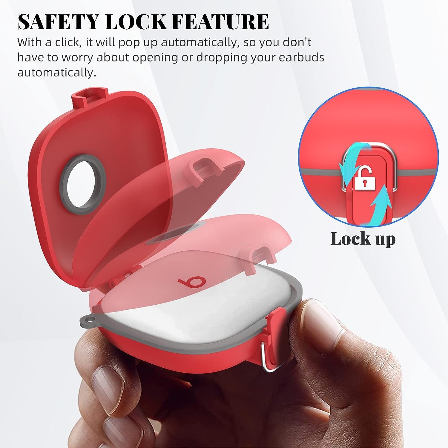 [Upgrade Secure Lock] Case for Beats Fit Pro 2021, WOFRO Shock-Absorbing Protective Cover TPU Hard Shell with Anti-Lost Lanyard/Keychain[One-Click Pop] (Red)  WOFRO   