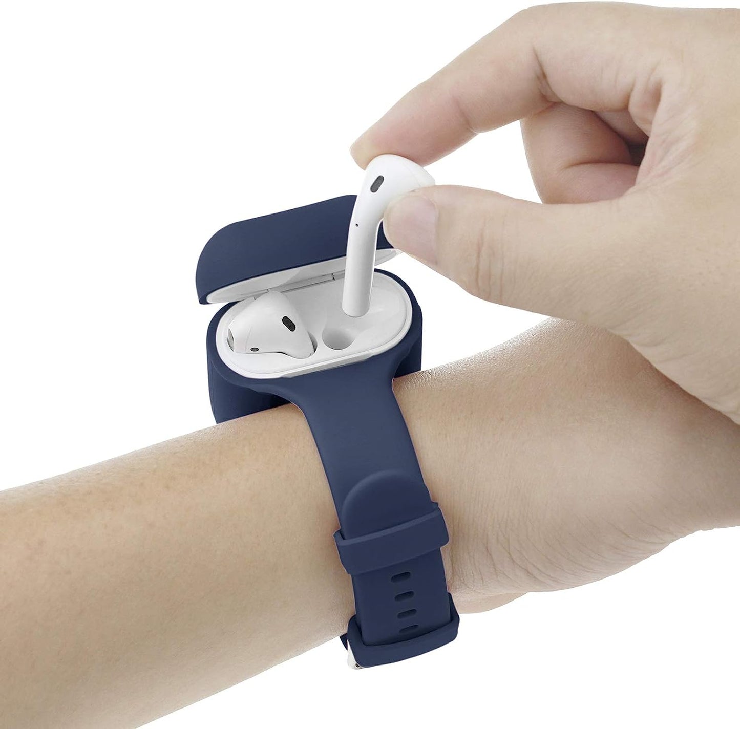 Newest 2021 Wrist Band for Airpods/Airpods 2 Case Accessories Sport Strap Cover Compatible with Apple Airpods 1St and 2Nd Wireless Charging Case Portable Full Protective Silicone Skin (White)  BabyValley Navy Blue (1,2 Gen) for Airpods 