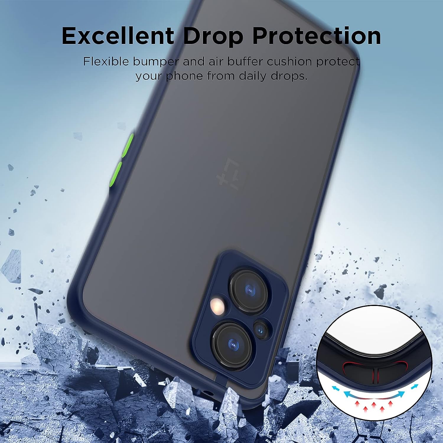 MAKAVO Slim Fit for Oneplus Nord N20 5G Case with Screen Protector [Ultra Thin] [Camera Cover] Full Protection Flexible Bumper Hard Matte PC Back Cover for One plus N20 5G (Blue)  MAKAVO   