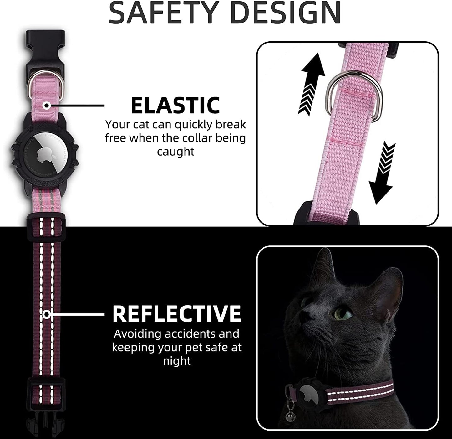 FEEYAR Airtag Cat Collar,Integrated Kitten Collar with Apple Airtag Holder, Reflective GPS Cat Collar with Bell[Pink], Lightweight Tracker Cat Collars for Girl Boy Cats, Kittens and Puppies  FEEYAR   