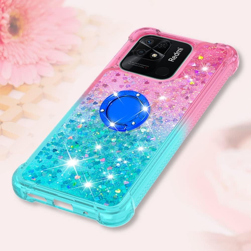 Monwutong Phone Case for Xiaomi Redmi 10C, Shiny Bling Quicksand Effect TPU Bumper Case with Four Corners Protection Cover for Xiaomi Redmi 10C, Pink Blue  Monwutong   