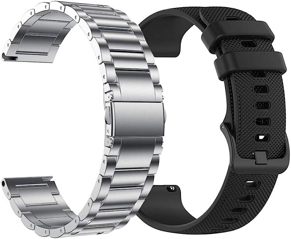 YEEJOK 22Mm Watch Bands Compatible for Fossil Men'S Gen 6/5E 44Mm/ Gen 5LTE/ Gen 5 Carlyle Garrett/Women'S Julianna/Gen 4 Explorist HR, Metal Watch Strap + Silicone Sport Bands  YEEJOK Silver & Black  