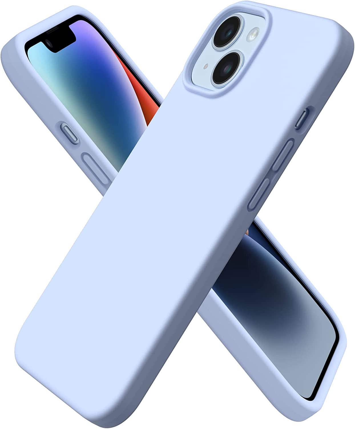 ORNARTO Compatible with Iphone 14 Case 6.1, Slim Liquid Silicone 3 Layers Full Phone Covered Soft Gel Rubber Case Protective Phone Cover 6.1 Inch-Black  ORNARTO Baby Blue  