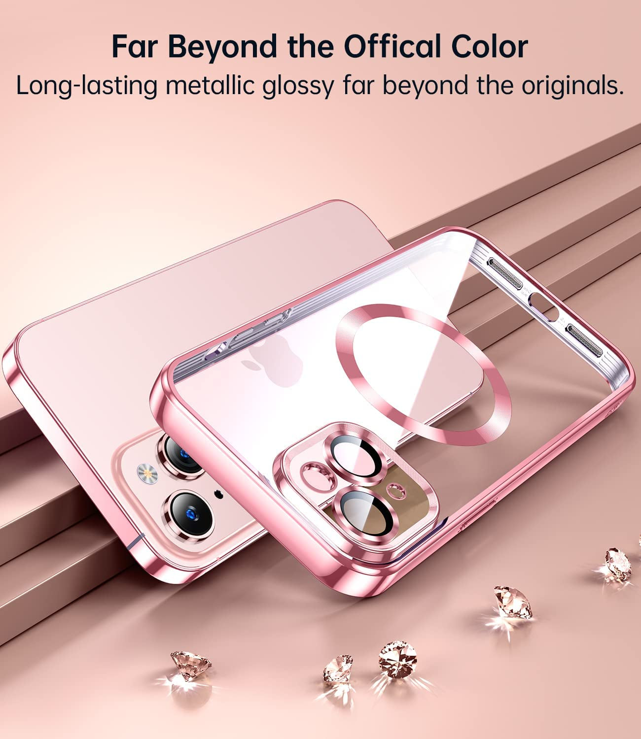 JUESHITUO Magnetic Matallic Glossy Clear for Iphone 14 Case with Full Camera Cover Protection [No.1 Strong N52 Magnets] [Military Grade Drop Protection] for Women Girls Phone Case (6.1")-Pink  JUESHITUO   