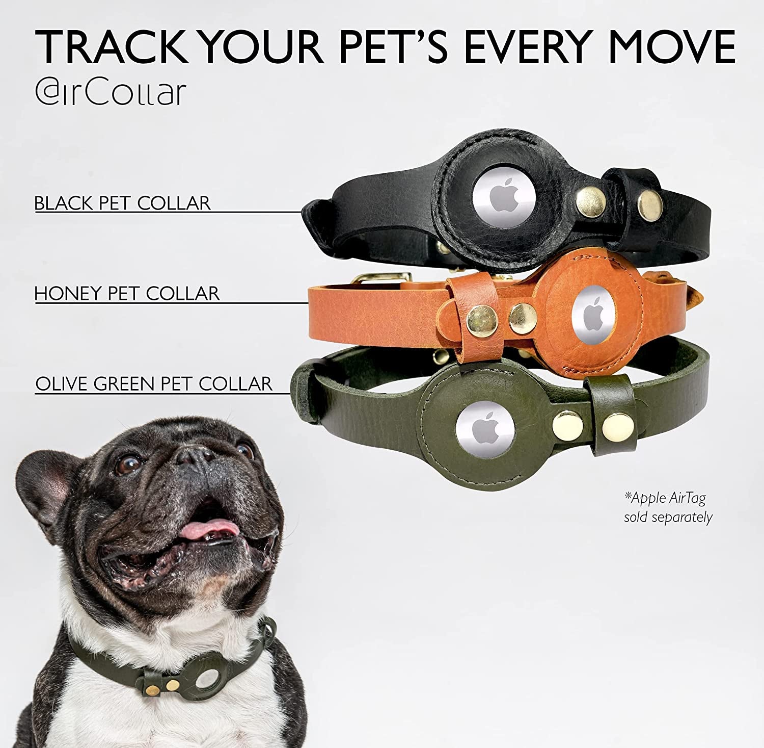 Aircollar Apple Airtag Natural Leather Pet Collar, Compatible with Apple Airtag 2021, Durable Leather (L: 0.9” Wide for 18.7” - 25.6” Neck, Honey Brown)  AirCollar   