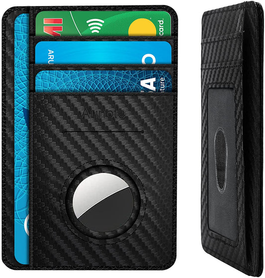 Aunote Airtag Wallet, Slim Wallet Airtag for Men, Genuine Leather Minimalist Air Tag Wallet, RFID Blocking Smart Wallet, Thin Front Pocket Credit Card Wallets Men Women Gifts-Carbon Fiber Black  Aunote   