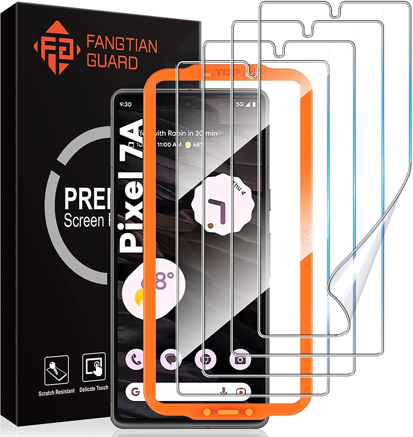 [4-Pack] FANGTIAN for Google Pixel 7A Screen Protector [Not Glass] - Film for Pixel 7A Screen Protector [Fingerprint Compatible][Alignment Tool][6.1Inch][7H Hybrid]  FANGTIAN GUARD   