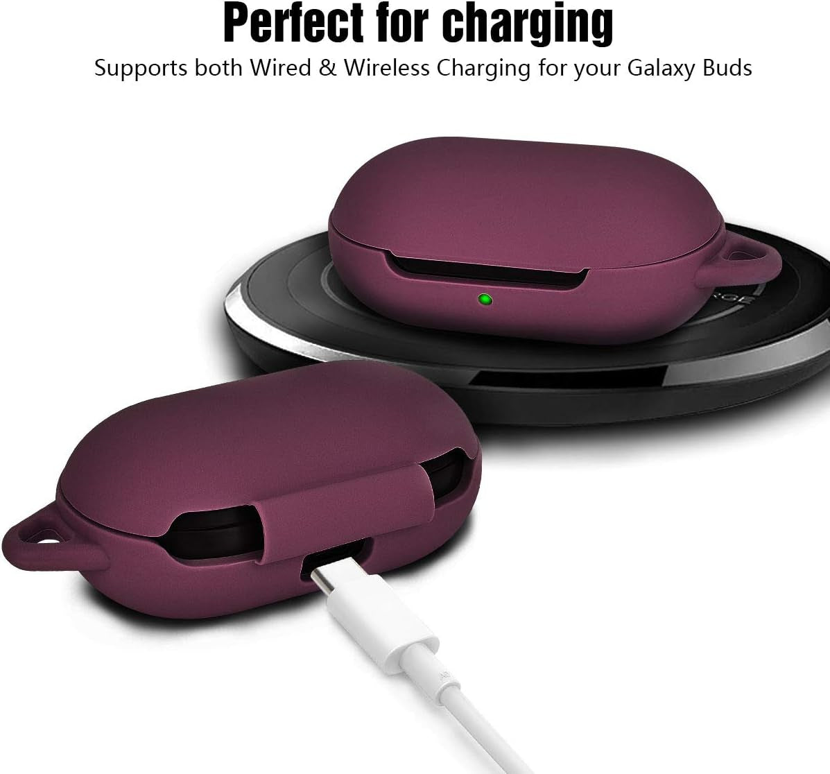 Filoto Silicone Case for Samsung Galaxy Buds plus Case/Galaxy Buds Case with Pom Pom Keychain Protective Cover Galaxy Earbuds Accessory (Burgundy)  Kerle   