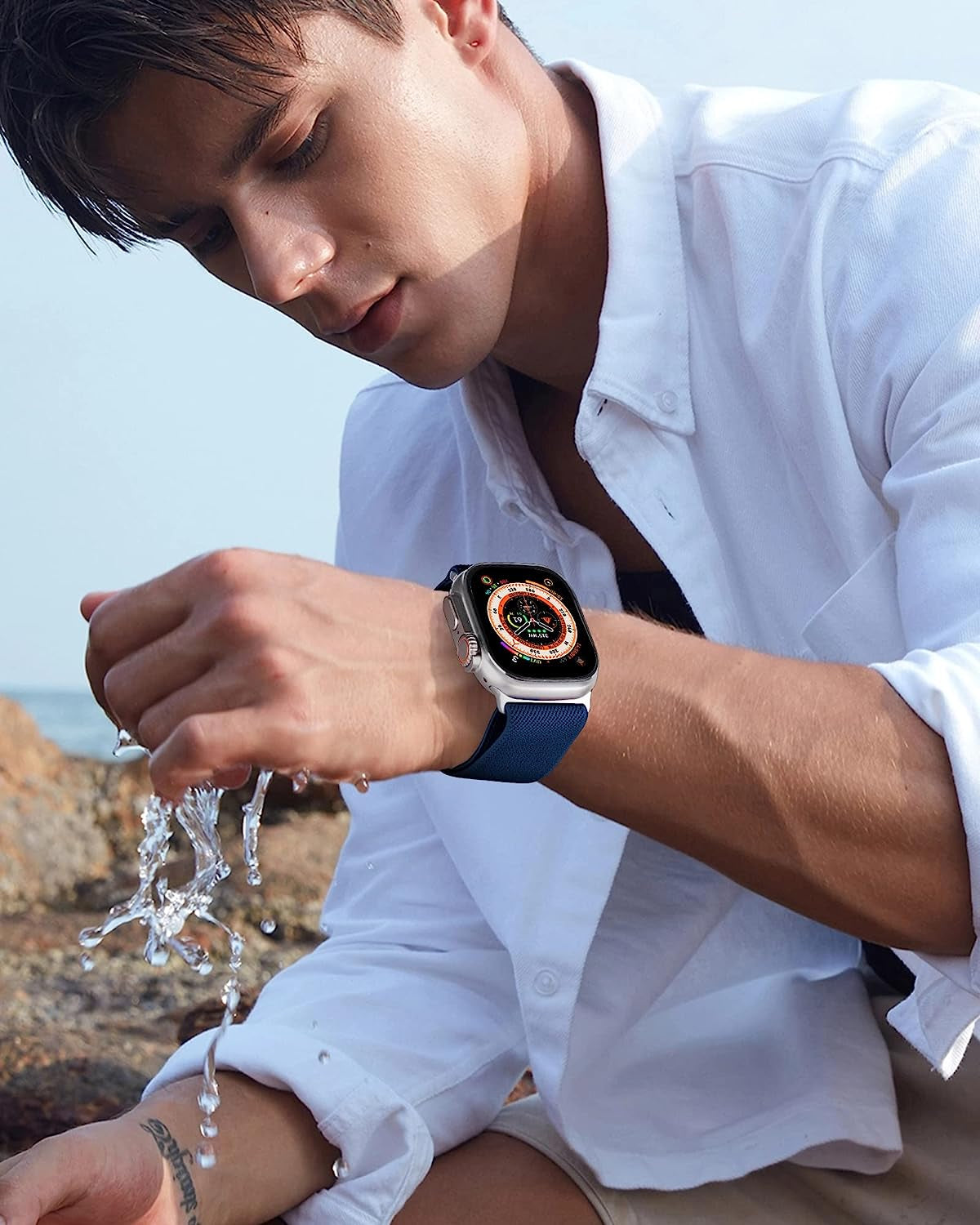 GZ GZHISY 3 Pack Wider Nylon Band Compatible with Apple Watch Ultra 49Mm, Series 8/7 45Mm, Series SE/6/5/4 44Mm and Series 3/2/1 42Mm, Men Women Sport Iwatch Band Stretchy Braided Elastics Solo Loop Strap  GZ GZHISY   