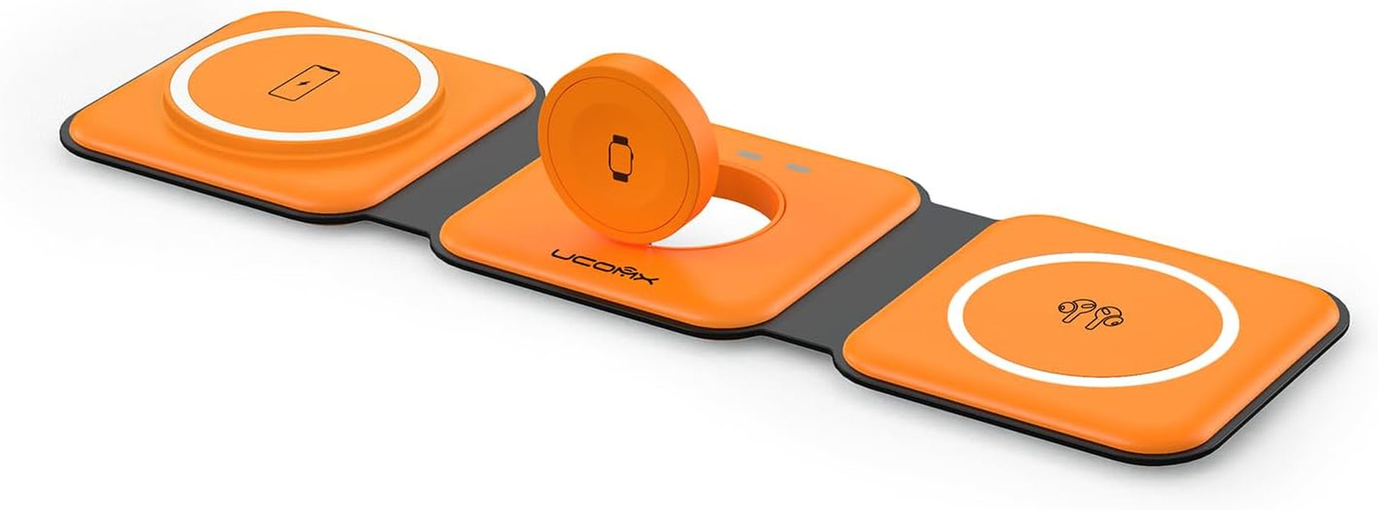 UCOMX Nano 3 in 1 Wireless Charger for Iphone,Magnetic Foldable 3 in 1 Charging Station,Travel Charger for Multple Devices for Iphone 14/13/12 Series,Airpods 3/2/Pro,Iwatch(Adapter Included)  Lilimlss LLC Orange  