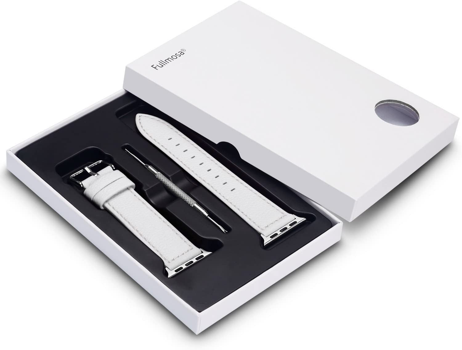 Fullmosa Compatible Apple Watch Band Leather 42Mm 44Mm 45Mm 38Mm 41Mm 40Mm for Iwatch Se/Se2/Series 8/7/6/5/4/3/2/1/Ultra 49Mm,42Mm/44Mm/45Mm White + Silver Buckle  Fullmosa   