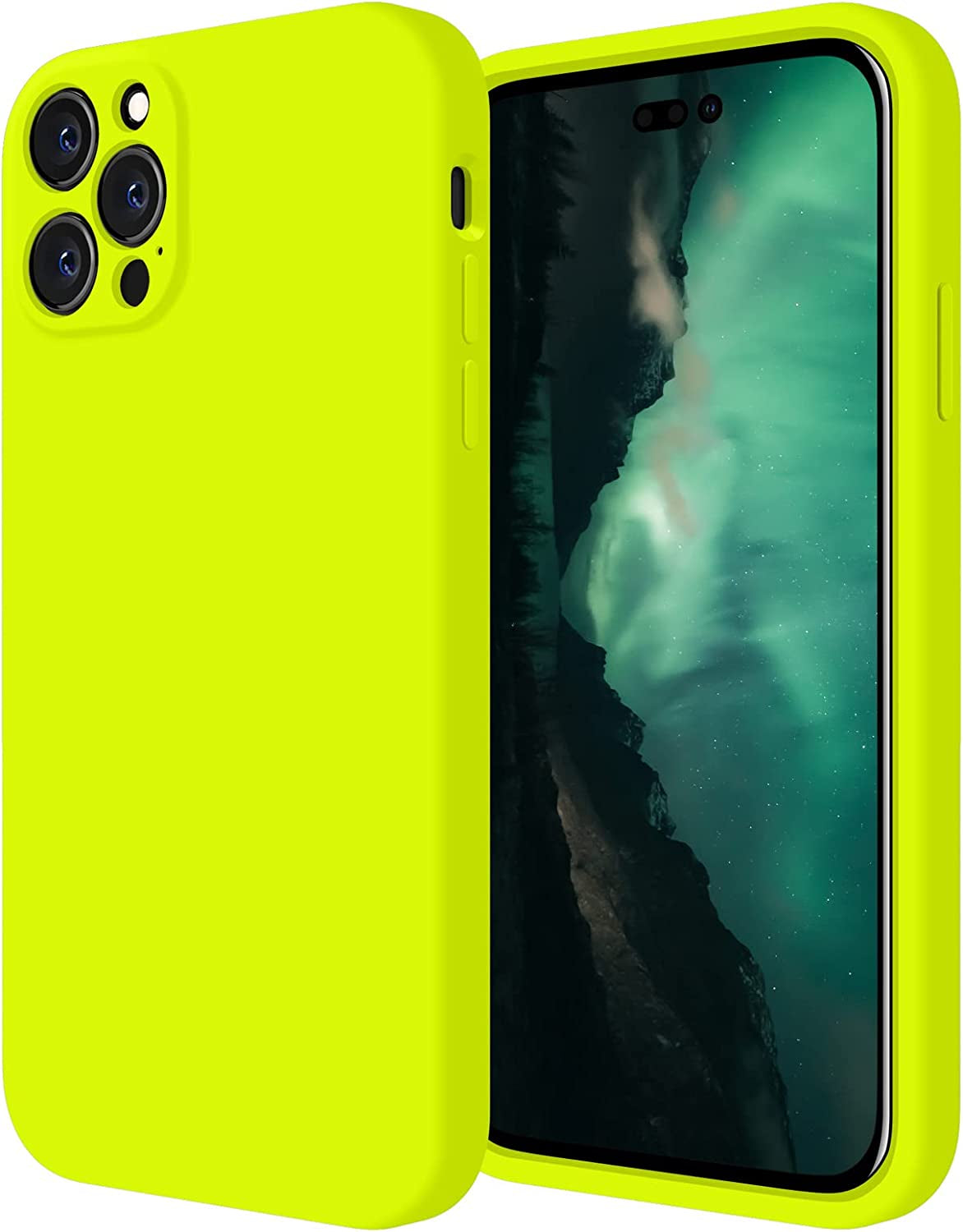 Firenova for Iphone 14 Pro Case, Silicone Upgraded [Camera Protection] Phone Case with [2 Screen Protectors], Soft Anti-Scratch Microfiber Lining Inside, 6.1 Inch, Black  FireNova Fluorescent Green  