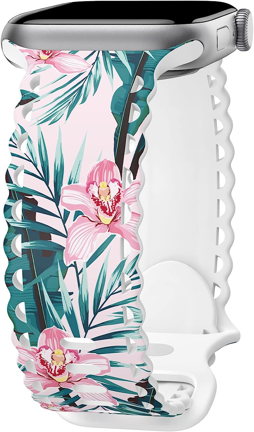 Upfurmach Compatible with Apple Watch Band 41Mm 40Mm 38Mm 49Mm 45Mm 44Mm 42Mm Women Girl, Rose Floral Print Lace Hollow-Out Soft Silicone Sport Bands for Iwatch Ultra SE Series 8 7 6 5 4 3 2 1, Rosb-38  UpfurMach C-Tropical Plants 41mm/40mm/38mm 