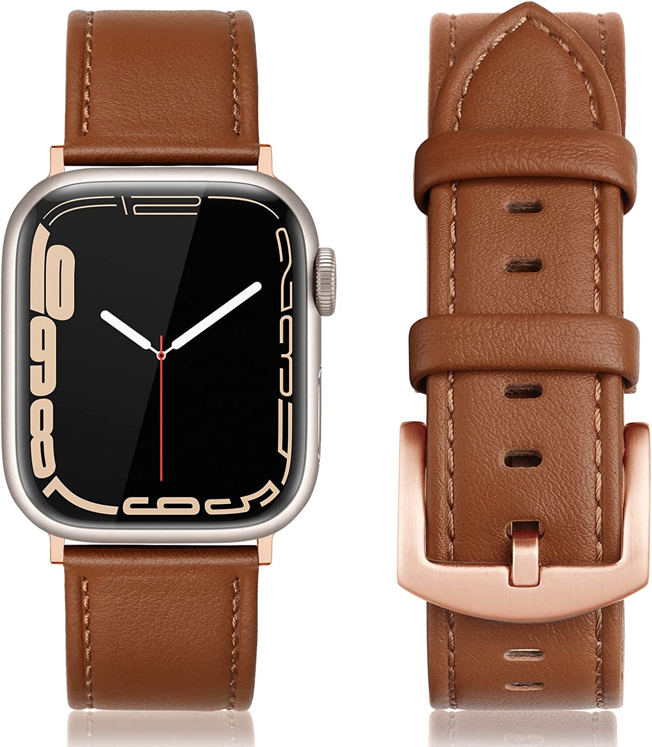 EDIMENS Leather Bands Compatible with Apple Watch 45Mm 42Mm 44Mm Band Men Women, Vintage Genuine Leather Wristband Replacement Band Compatible for Apple Watch Iwatch Series 8 7 6 5 4 3 2 1, SE Sports Retro Walnut  EDIMENS   