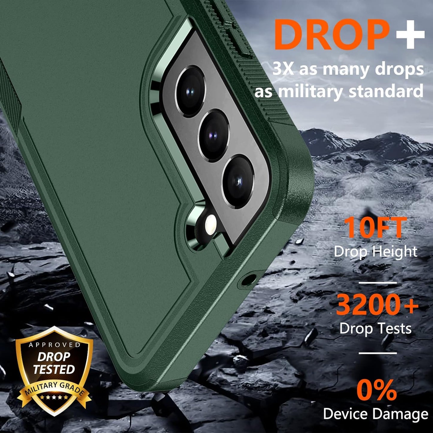 SPIDERCASE for Samsung Galaxy S22 Case, [10 FT Military Grade Drop Protection] Non-Slip [2 Pack] Tempered Glass Screen Protector+Camera Lens Protector Heavy Duty Shockproof Case,Midnight Green  SPIDERCASE   