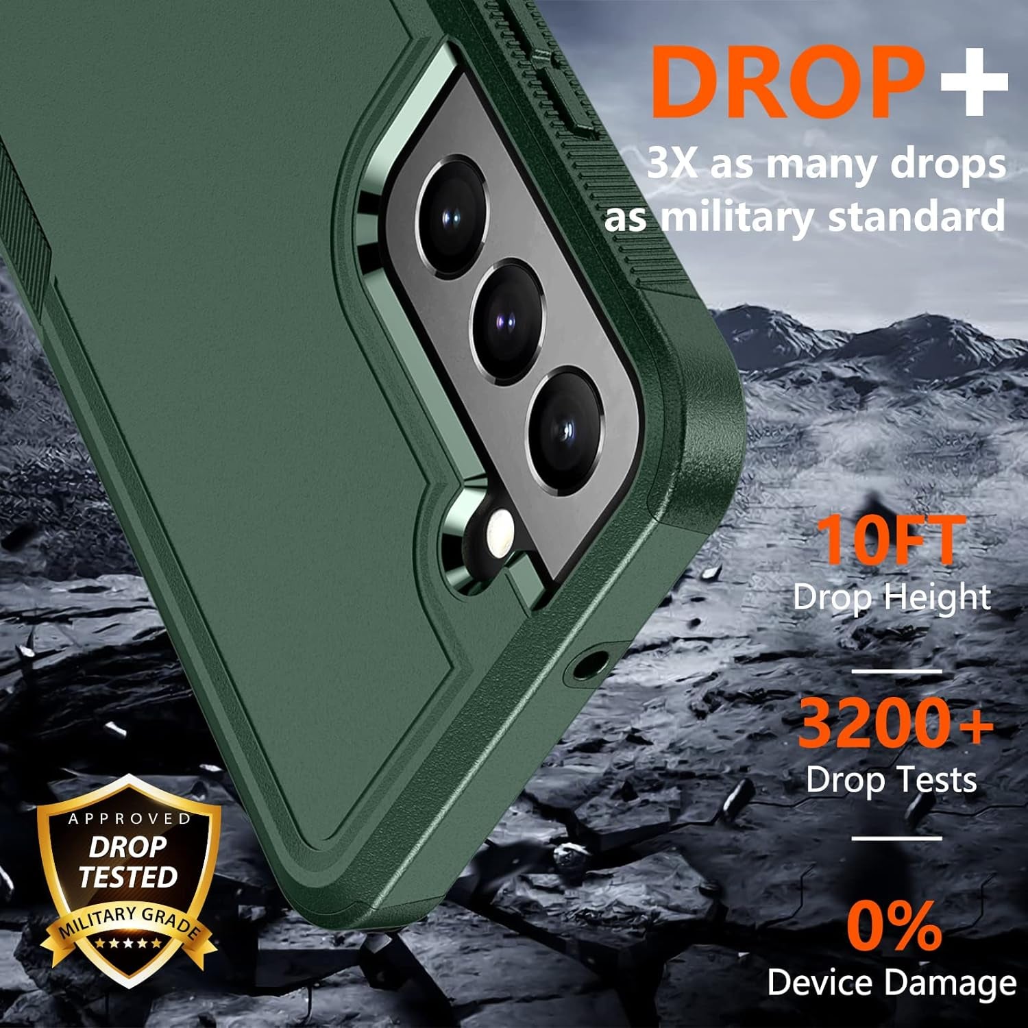 SPIDERCASE for Samsung Galaxy S22 Case, [10 FT Military Grade Drop Protection] Non-Slip [2 Pack] Tempered Glass Screen Protector+Camera Lens Protector Heavy Duty Shockproof Case,Midnight Green  SPIDERCASE   