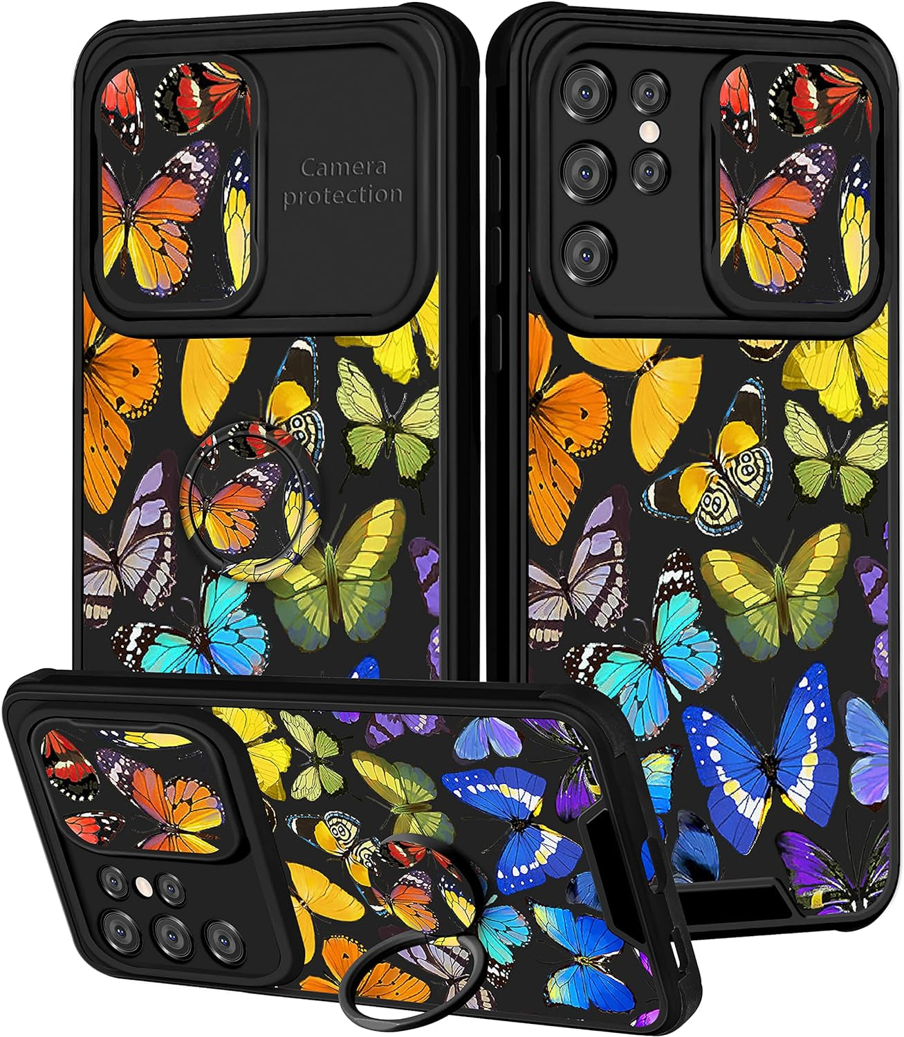 Goocrux for Samsung Galaxy S21 Ultra Case Floral Flowers for Women Girls Cute Girly Phone Cover Blue Flower Plants Design with Slide Camera Cover and Ring Holder Fashion Cases for S21 Ultra 6.8''  Goocrux Colorful Butterfly  