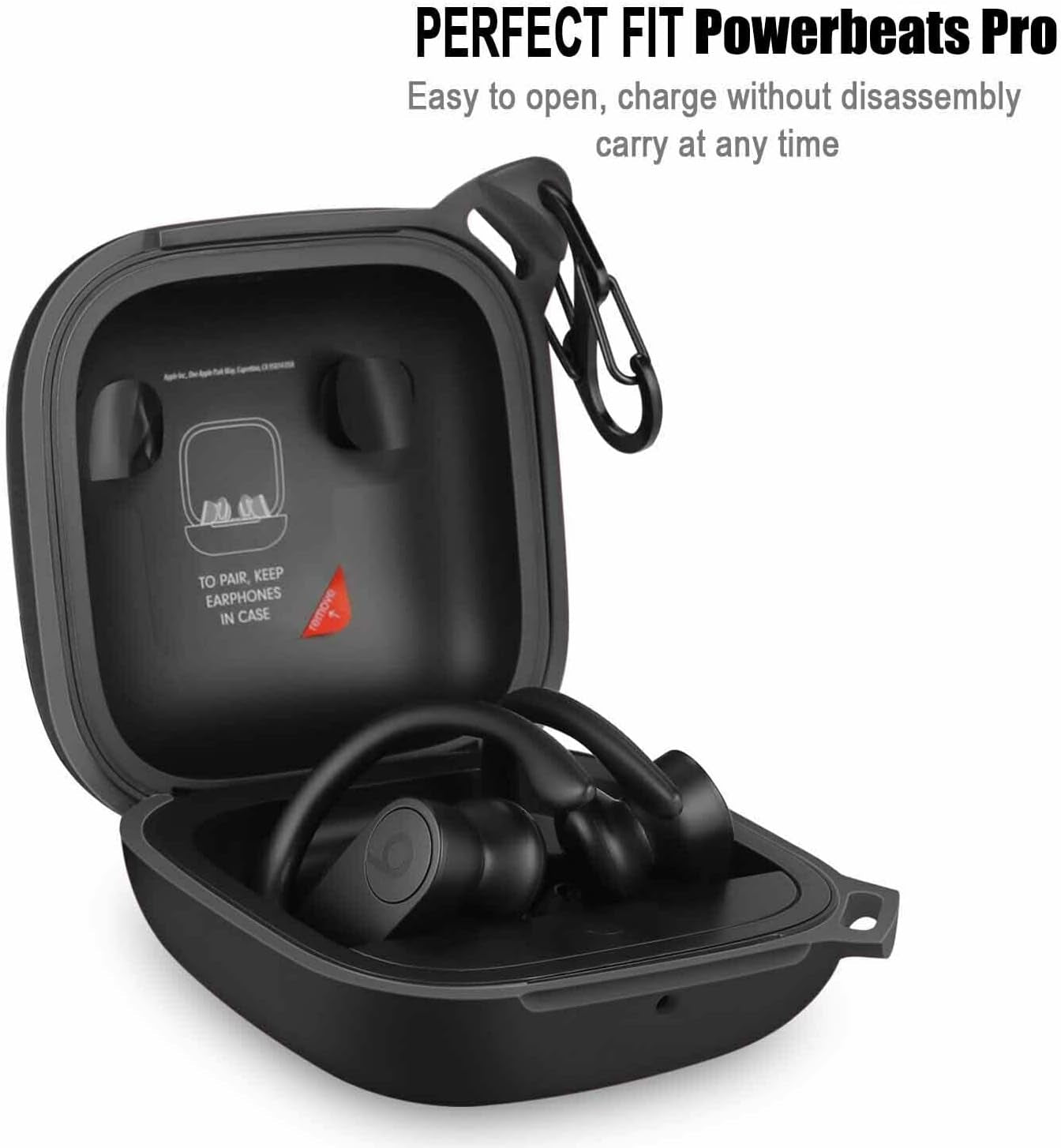 Fastsun Earphone 360° Protective Cover Silicone Case with Keychain Compatible with Beats Powerbeats Pro (Black)  Fastsun   