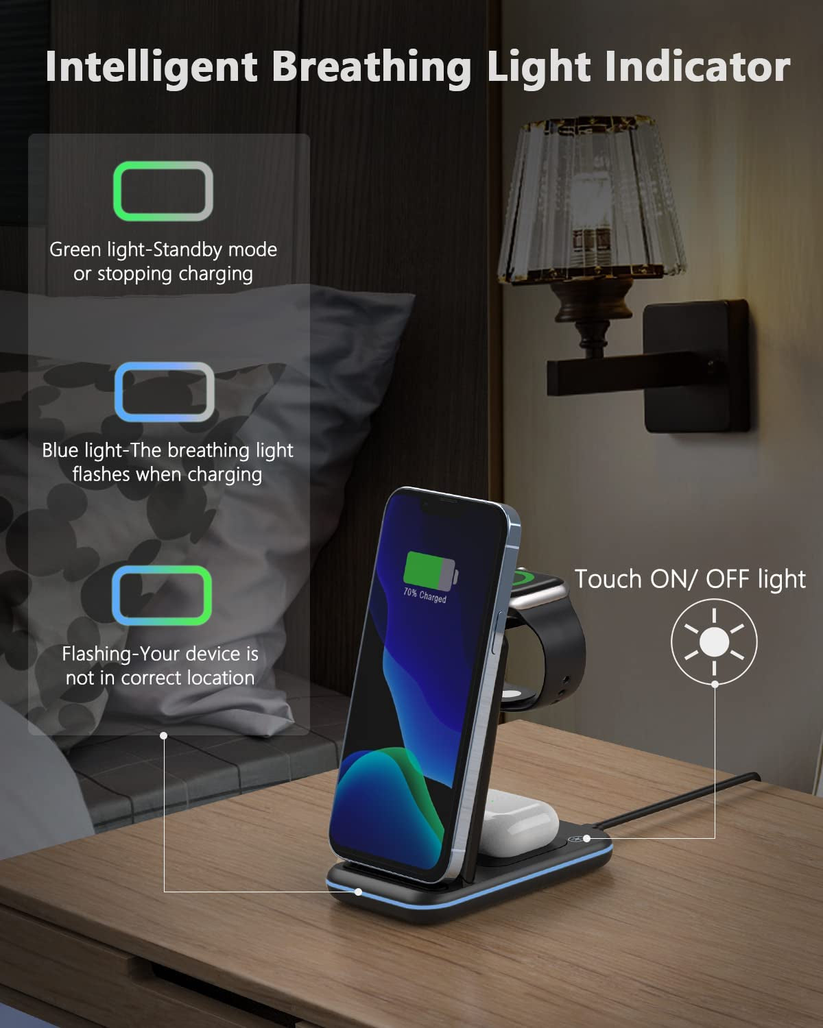 Wireless Charger, 3 in 1 Fast Wireless Charging Station, Wireless Charging Stand Dock 18W Foldable for Apple Watch SE/7/6/5/4/3/2 Airpods 3/2/Pro Iphone 13/12/11/Pro/Xs/Xs Max/Xr/X/Se/8/8 Plus  Bauhoo   