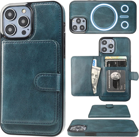 Bocasal Wallet Case for Iphone 14 Pro Max Compatible with Magsafe Magnetic RFID Blocking Detachable Premium PU Leather Flip Case with Card Slots Holder Kickstand Wireless Charging 6.7 Inch (Blue)  Bocasal   