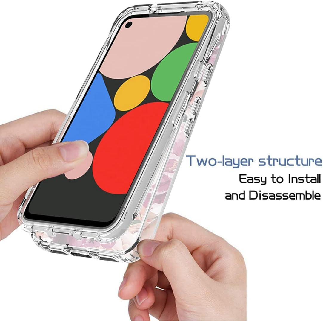 Ueokeird Case for Google Pixel 4A (Not Fit 4A 5G) G025J Case with Tempered-Glass Screen Protector, Cute Clear Floral Pattern Full Body Protective Phone Cover Cases for Google Pixel 4A (Purple Flower)  Ueokeird   