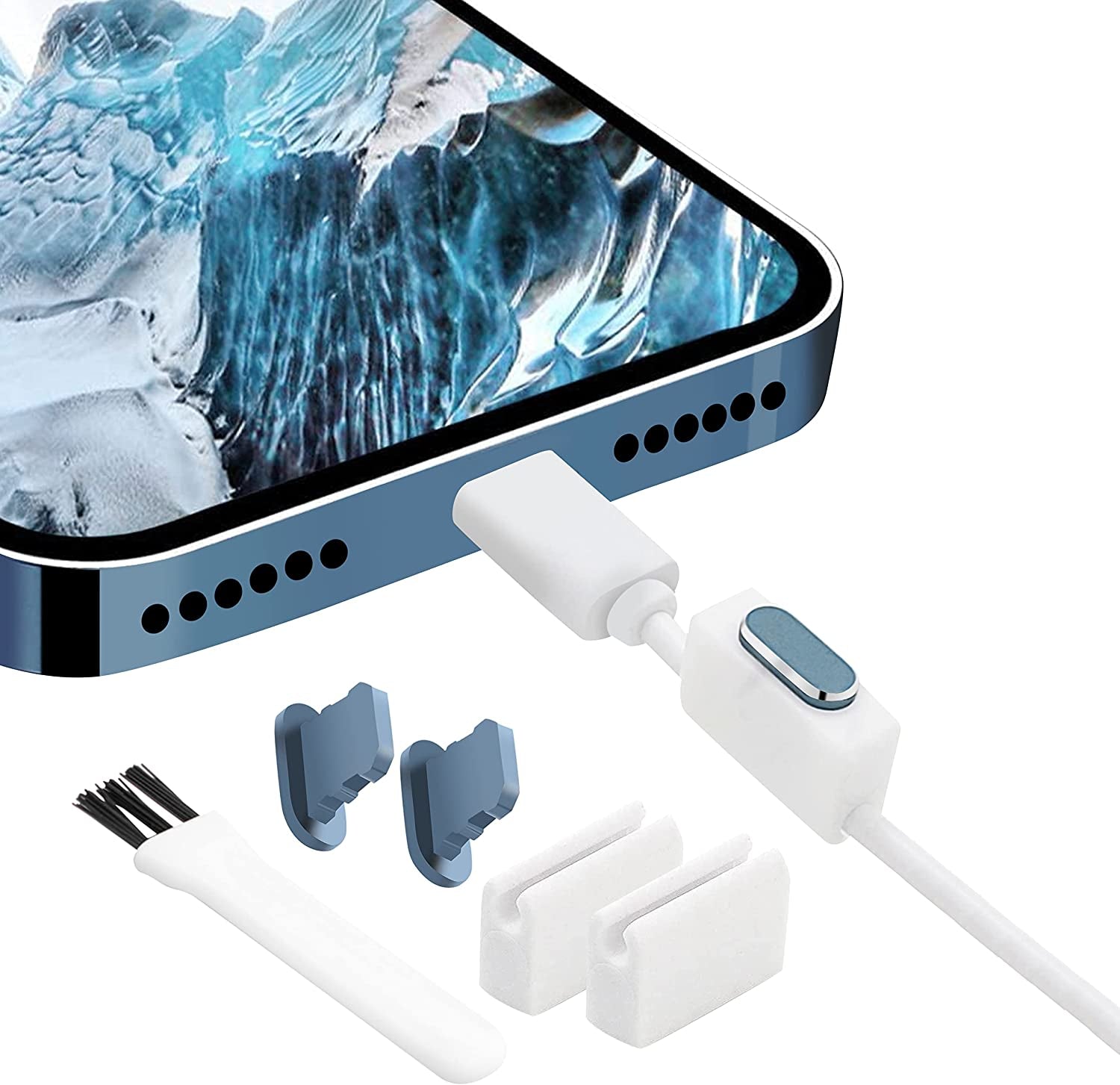 Portplugs Anti-Dust Plugs (2-Pack) Compatible with Iphone 14/13/12/11/X/XS/8/7, Plus/Max/Pro/Mini, Ipad - Aluminum, Includes 2 Holders & Cleaning Brush (Black)  PortPlugs Sierra Blue  