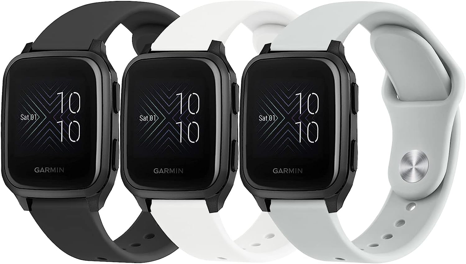 Wanme Bands for Garmin Venu 2 plus / Venu Sq / Venu / Vivoactive 3 Watch Band Women Men, 3 PACK Soft Silicone Replacement Wristband Sport Strap for Garmin Vivomove Sport, Vivoactive 3 Music, Forerunner 645 / 245 Music Smart Watch  Wanme Black++White+Gray  
