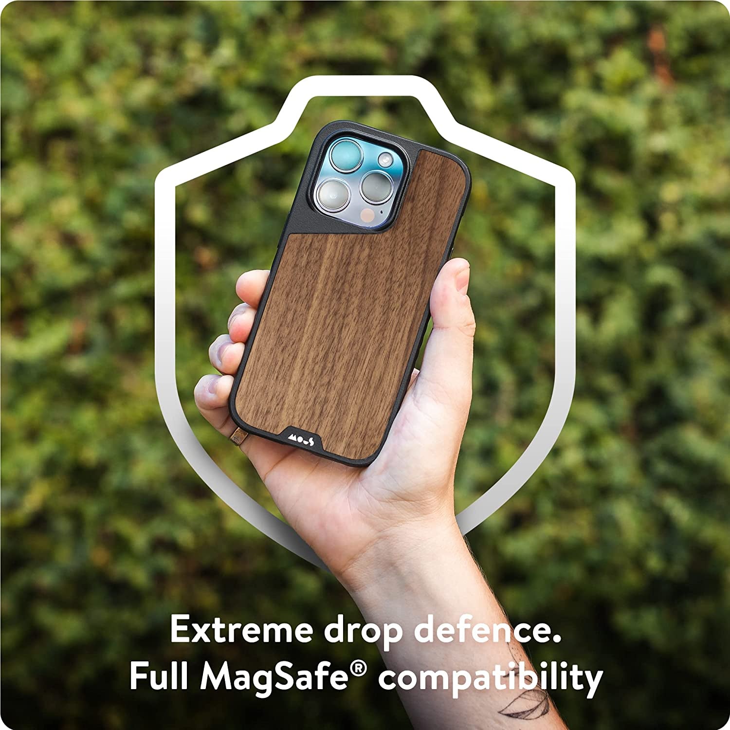 Mous - Protective Case for Iphone 14 Pro - Walnut - Limitless 5.0 - Fully Magsafe Compatible - Real Wood Iphone 14 Pro Case Shockproof  Mous   
