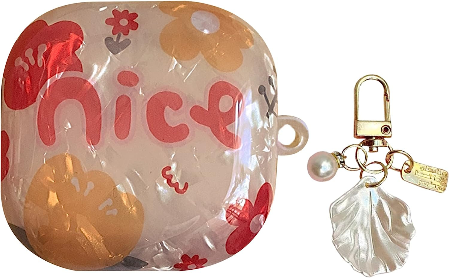 HENJI Case for Samsung Galaxy Buds 2 Case (2021) / Galaxy Buds Pro Case (2021) / Galaxy Buds Live Case (2020), Full Protective Pearl Shell Cover with Pearl Keychain for Women Girl (Leopard Grain B)  HENJI Nice  