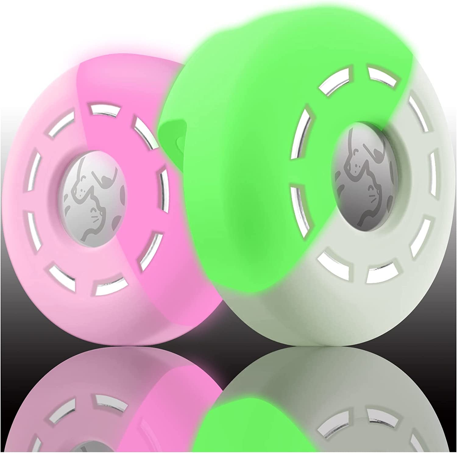 Petrudder Airtag Dog Collar Holder, [2 Pack] Silicone Cat Collar Case for Apple Airtag, Durable Anti-Lost Airtag Holder Compatable with Pet Collars (C Pink+Purple)  Petrudder E GLOW GREEN+PINK  